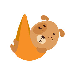 Cute little sleeping dog. Cartoon animal character for kids t-shirt, nursery decoration, baby shower, greeting cards, invitations, house interior. Vector stock illustration
