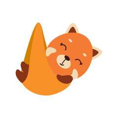 Cute little sleeping red panda. Cartoon animal character for kids t-shirt, nursery decoration, baby shower, greeting cards, invitations, house interior. Vector stock illustration