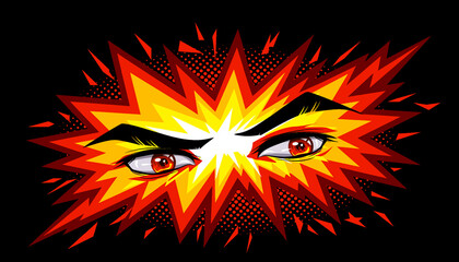 Furious look of a man in manga and anime style.