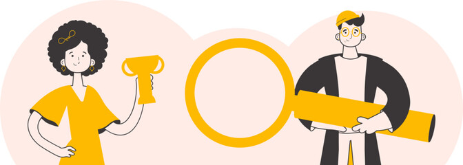 The concept of finding employees for work. Minimalistic linear style. Vector.