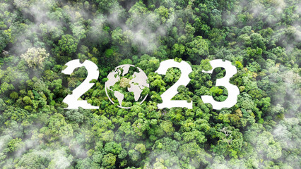 World Environment Day or Earth day concept. New Year 2023 green recycling and save our planet and...