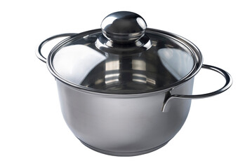 Metal saucepan isolated on white background, eco utensils