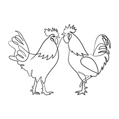 Continuous line drawing of rooster chicken animal farm