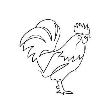 recommend clip art: Continuous line drawing of rooster chicken animal farm