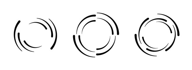 Circle speed lines for emblem, design and comic book. Abstract round geometric shape. Manga graphic speed striped texture. Circular motion lines. Vector illustration isolated on white background.