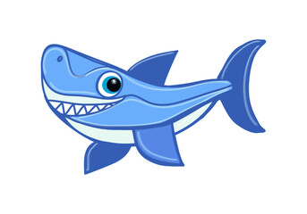 Shark, cartoon character, color drawing of an animal, on a transparent background, for print and design