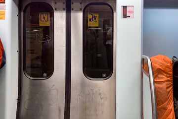 Closed door of a subway train in Lisbon