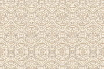 Embossed light background, ethnic elegant floral cover design. Geometric 3D pattern, press paper, handmade style. Tribal ornamental themes of the East, Asia, India, Mexico, Aztecs, Peru.