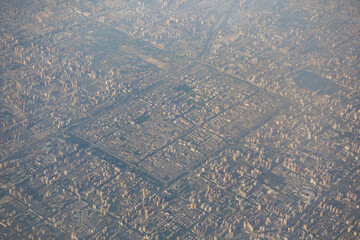 空から見た中国西安の街並み