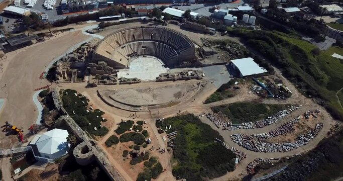 Caesarea Amphitheater in Israel, Aerial view