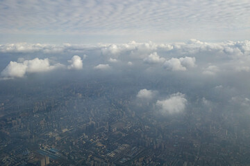 空から見た中国成都の街並み