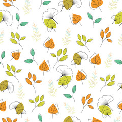 
Autumn patterned leaves in Orange, Beige, Brown and Yellow. Perfect for wallpaper, gift paper, pattern fills, web page background, autumn greeting cards.