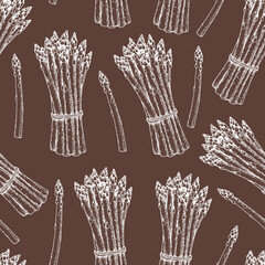 Asparagus seamless pattern. Hand drawn background. Vector illustration. Hand drawing sketch illustration. Asparagus vegetable hand drawn backdrop.