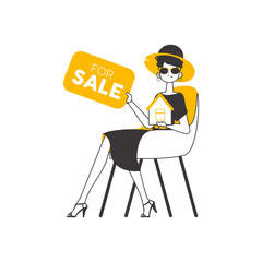 Realtor woman. Modern linear style.  