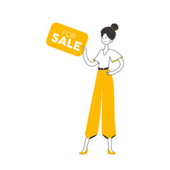 Woman real estate sales specialist. Minimalistic linear style.  