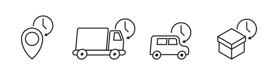 Fototapeta Express delivery, fast delivery icon set. Truck, map pin, stopwatch and box icon. Vector EPS 10 obraz