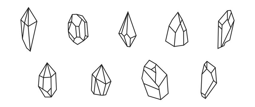 Mineral linear icon set. Crystal, treasure gem. Vector EPS 10