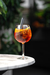 Classic cocktail Americano with campari, soda with ice.Traditional recipe.