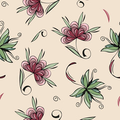 Seamless pattern with hand drawn fantasy flowers in gentle colours. Vector illustration for print, wallpaper, fabric, card, invitation.