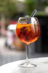 Classic cocktail Americano with campari, soda with ice.Traditional recipe.