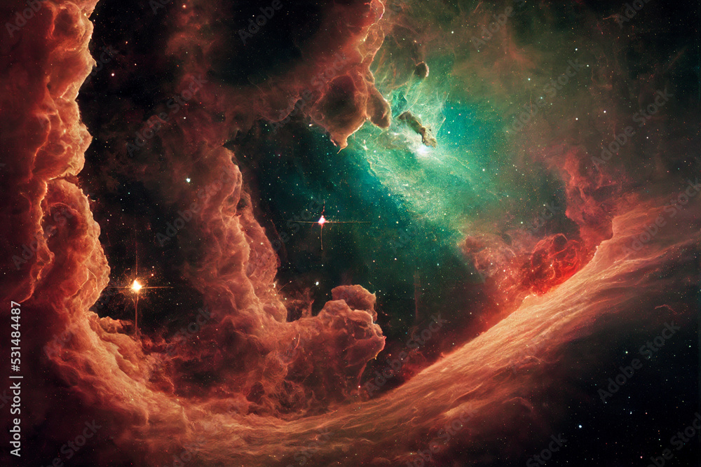 Wall mural abstract space background with nebula and stars. multicolor outer space. 3d render