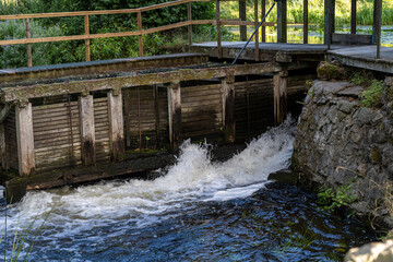 Water intake at an old water mill at Ronne river, Stockamollan, Scania county, Sweden