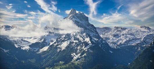 Murtschenstock above Walensee in the canton of Glarus. Fantastic view of the snow covered mountain. Photo from Amden St.Gallen. Muertschenstock. High quality photo