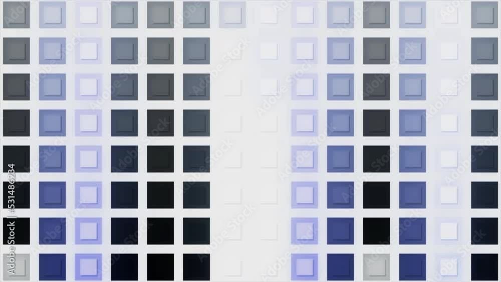 Poster moving squares for transitions. motion. pixel squares move in computer style on white background. pi