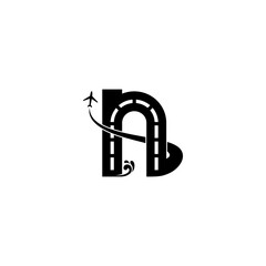 Obraz premium illustration of the letter N with roads, airports, seas, waves, runways and planes