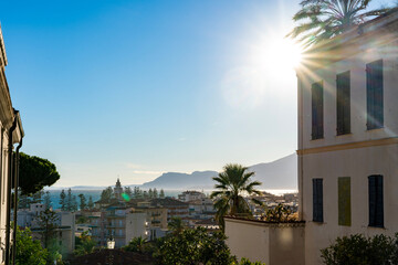 Fototapeta na wymiar View of Bordighera, Italy on a sunny summer evening
