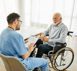 nurse doctor senior care caregiver help assistence wheelchair retirement home nursing elderly woman...
