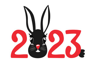 2023 year of rabbit. New year rabbit. Chinese new year. Christmas hare vector icon. Cute animal holiday illustration. Year of the black rabbit .