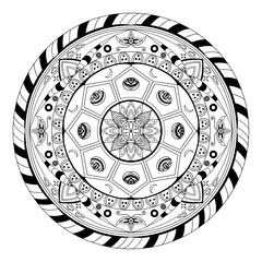 illustration of Mandala art, Tibetan Buddhist Mandala, Decorative round ornament, Isolated on white background. Arabic, Indian, ottoman motifs, Colorful Mandala Art