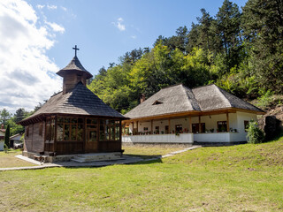 Fototapeta na wymiar View of Visina monastery in Bumbesti-Jiu, Gorj, Romania.