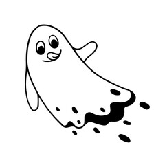 Simple doodle of a cute ghost. Linear sketch for Halloween. Vector graphic.