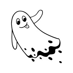 Simple doodle of a cute ghost. Linear sketch for Halloween. Vector graphic.