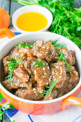 Beef stew in soy sauce with honey and sesame