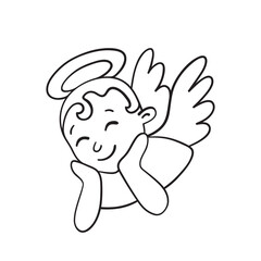 Isolated vector illustration of angel. Cute thin line icon for design, cover etc.	