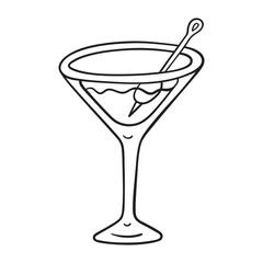 Isolated vector illustration of martini glass. Cute thin line icon for design, cover etc.
