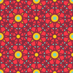 Seamless pattern with arabic geometric ornament. Vector colorful abstract oriental mosaic background