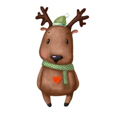 kawaii cute little deer, watercolor style illustration