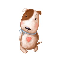 kawaii cute little dog, watercolor style illustration