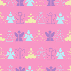 Pink angels in a row, seamless pattern background. Perfect for fabric, scrapbooking, wallpaper projects