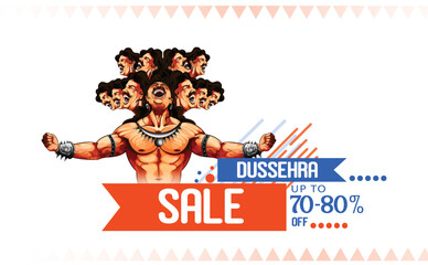 Happy Dussehra festival card with Ravan and bow arrow