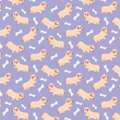 Childish seamless pattern with hand drawn dogs. Trendy scandinavian vector background. Perfect for kids apparel, fabric, textile, nursery decoration, wrapping paper. Vector illustration.