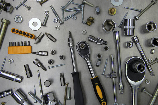 A set of tools and wrenches close-up. Tool for car repair or replacement of car parts, auto parts.