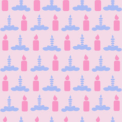 Pink and purple candles, seamless pattern background.  Perfect for fabric, scrapbooking, quilting, patchwork, wallpaper projects.