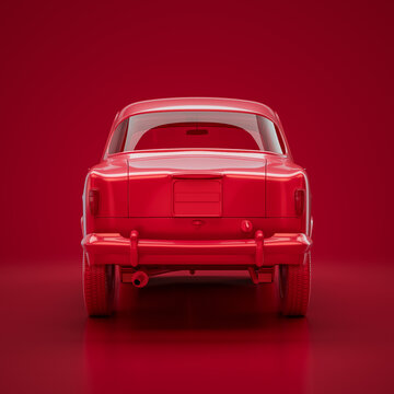 Red Alfa Romeo Giulietta MK1 750 Berlina 1955. Monochrome Single Color Red Car From Back View, 3D Rendering