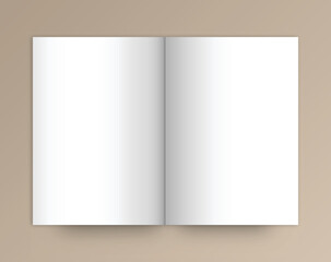 Realistic si mockup book pages- Blank open book with shadows isolated on brown background