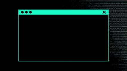 Browser interface. Website window mockup, internet screen frame, browser tab on Glitch noise static television VFX. Visual video effects stripes background, CRT tv screen no signal glitch effect